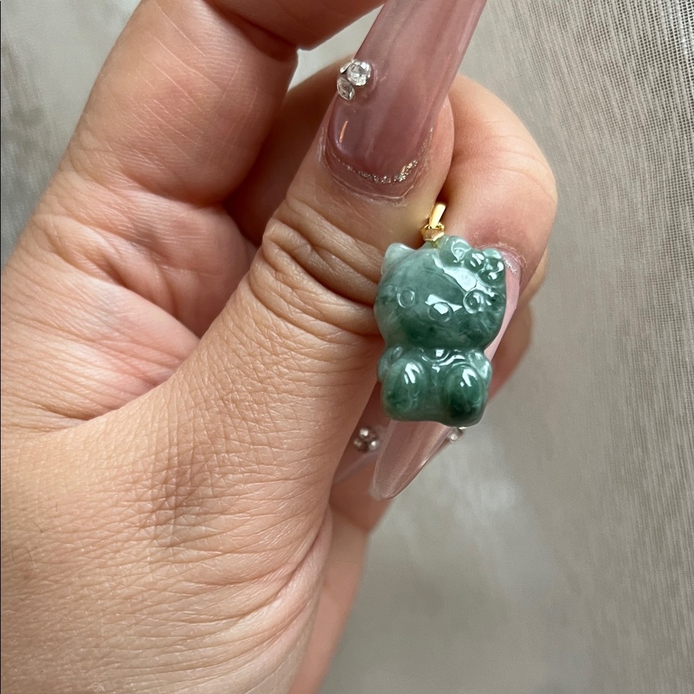 Mixed Dark Green Blue Water Jadeite Hello Kitty Pendant